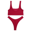 Square Neck Backless Low Waist Solid Color Women Bikini Set