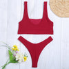 Square Neck Backless Low Waist Solid Color Women Bikini Set