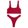 Square Neck Backless Low Waist Solid Color Women Bikini Set