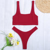 Square Neck Backless Low Waist Solid Color Women Bikini Set