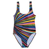 Scoop Neck Backless Padded Colorful Stripe Women Swimsuit