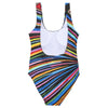 Scoop Neck Backless Padded Colorful Stripe Women Swimsuit