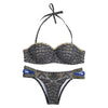 Halter Neck Strapless Padded Underwire Print Low Waist Women Bikini Set