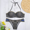 Halter Neck Strapless Padded Underwire Print Low Waist Women Bikini Set