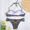 Halter Neck Strapless Padded Underwire Print Low Waist Women Bikini Set