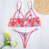 Spaghetti Strap Padded Floral Print Ruffle Low Waist Women Bikini Set
