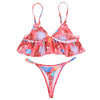 Spaghetti Strap Padded Floral Print Ruffle Low Waist Women Bikini Set