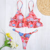 Spaghetti Strap Padded Floral Print Ruffle Low Waist Women Bikini Set