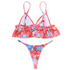 Spaghetti Strap Padded Floral Print Ruffle Low Waist Women Bikini Set