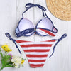 Halter Neck Backless Padded Underwire Print Low Waist Women Bikini Set