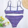 Women Sexy Strap Backless Lady Swimwear Stripe Print Bikini Set