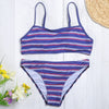 Women Sexy Strap Backless Lady Swimwear Stripe Print Bikini Set