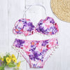 Sexy Halter Neck Backless Padded Floral Print Low Waist Women Bikini Set