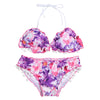 Sexy Halter Neck Backless Padded Floral Print Low Waist Women Bikini Set