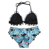 Sexy Halter Neck Backless Padded Floral Print Low Waist Women Bikini Set