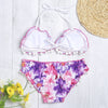 Sexy Halter Neck Backless Padded Floral Print Low Waist Women Bikini Set