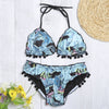 Sexy Halter Neck Backless Padded Floral Print Low Waist Women Bikini Set