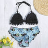 Sexy Halter Neck Backless Padded Floral Print Low Waist Women Bikini Set