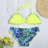 Sexy Halter Neck Backless Padded Floral Print Low Waist Women Bikini Set