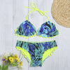 Sexy Halter Neck Backless Padded Floral Print Low Waist Women Bikini Set