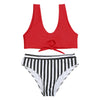 Lady Sexy Plunge Neck Shoulder Strap Padded Tied Beach Bikini Set