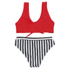 Lady Sexy Plunge Neck Shoulder Strap Padded Tied Beach Bikini Set