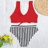 Lady Sexy Plunge Neck Shoulder Strap Padded Tied Beach Bikini Set