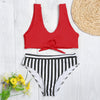 Lady Sexy Plunge Neck Shoulder Strap Padded Tied Beach Bikini Set