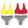 Lady Sexy Plunge Neck Shoulder Strap Padded Tied Beach Bikini Set