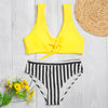 Lady Sexy Plunge Neck Shoulder Strap Padded Tied Beach Bikini Set