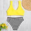 Lady Sexy Plunge Neck Shoulder Strap Padded Tied Beach Bikini Set
