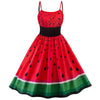 High Waisted Watermelon Print Swing Dress
