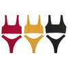 Square Neck Backless Low Waist Solid Color Women Bikini Set