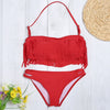 Sexy Halter Neck Backless Tassels Padded Solid Low Waist Women Bikini Set