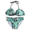 Sexy Halter Neck Backless Padded Leaves Printing Low Waist Women Bikini Set