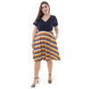 Plunge Neck Short Sleeve Plaid Stripe Plus Size A-line Women Dress