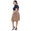 Plunge Neck Short Sleeve Plaid Stripe Plus Size A-line Women Dress