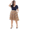 Plunge Neck Short Sleeve Plaid Stripe Plus Size A-line Women Dress