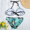 Sexy Halter Neck Backless Padded Leaves Printing Low Waist Women Bikini Set