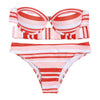 Women Sexy Stripe Print Strapless Lady Swimsuit Bikini Set