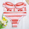 Women Sexy Stripe Print Strapless Lady Swimsuit Bikini Set