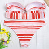 Women Sexy Stripe Print Strapless Lady Swimsuit Bikini Set