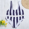 Lady Sexy Plunge Neck Shoulder Strap Padded Stripe Beach Bikini Set