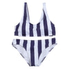 Lady Sexy Plunge Neck Shoulder Strap Padded Stripe Beach Bikini Set