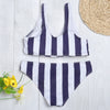 Lady Sexy Plunge Neck Shoulder Strap Padded Stripe Beach Bikini Set