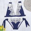 Lady Sexy Lace Backless Tied Side Low Waist Beach Bikini Set