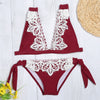 Lady Sexy Lace Backless Tied Side Low Waist Beach Bikini Set