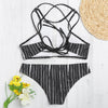Sexy Female Tied Strap Backless Striped Print Women Bikini Set Swimwear