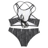 Sexy Female Tied Strap Backless Striped Print Women Bikini Set Swimwear
