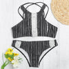 Sexy Female Tied Strap Backless Striped Print Women Bikini Set Swimwear
